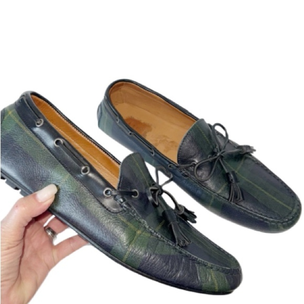 Ralph Lauren Men’s Blackwatch Plaid Leather Driver Loafers Sz 11 Made in Italy - Picture 4 of 12